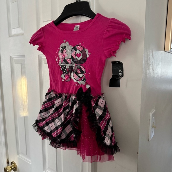 NWT George Baby Girls 24M Pink Black Plaid LOVE Hearts Ruffle Tutu Dress Outfit - Picture 7 of 11